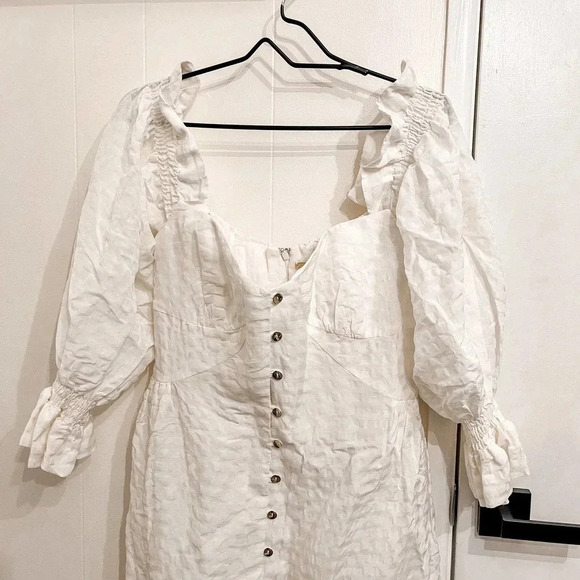 Cult Gaia Simona white linen off shoulder midi Dress size Large - Picture 4 of 16